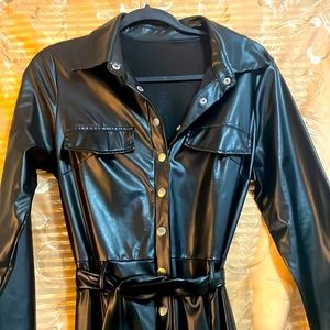 Boutique black leather like stretch jumpsuit